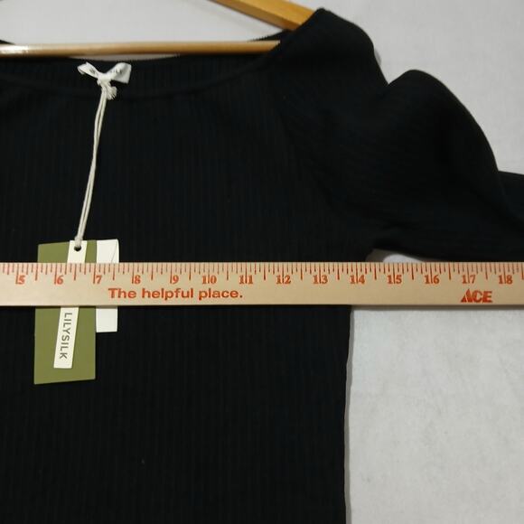 Lilysilk Vivi Dress Womens Large Black Silk Knit Pleated Midi Long Sleeve NWT - Picture 8 of 15